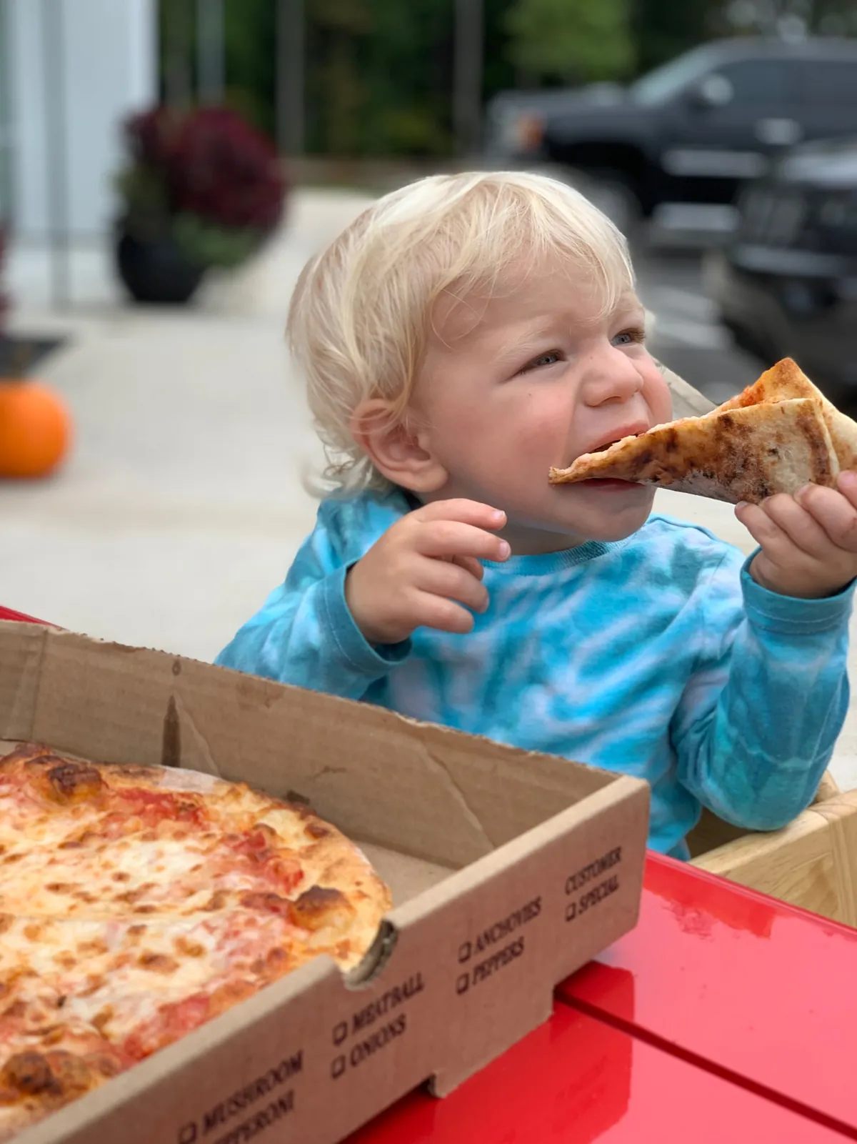 A young guest enjoying a slice